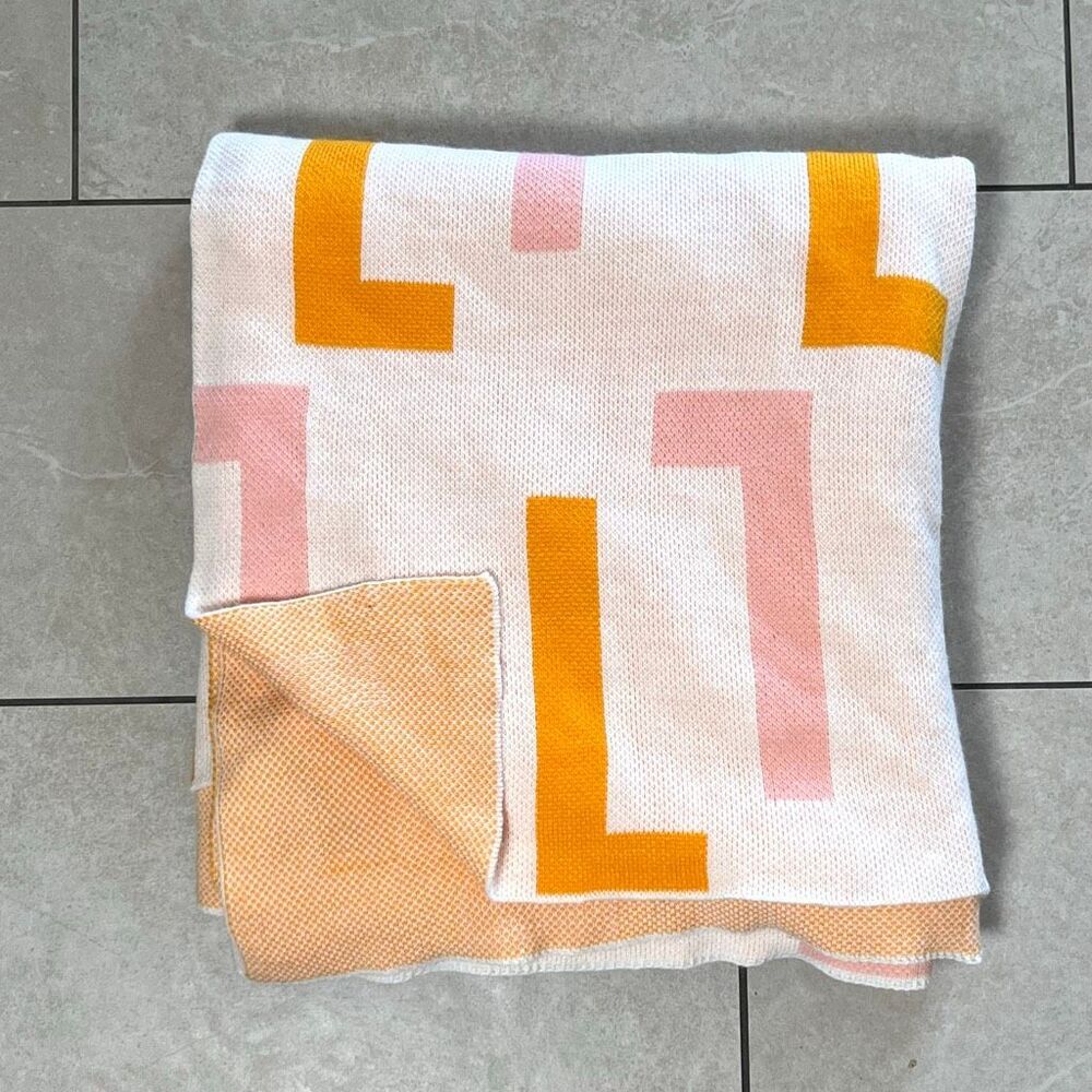 Baublebar “L” Mirror Image Letter Throw Blanket Pink & Orange
